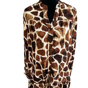 Banana Republic XSmall Giraffe Print Long Sleeve Drop Waist Belted Dress